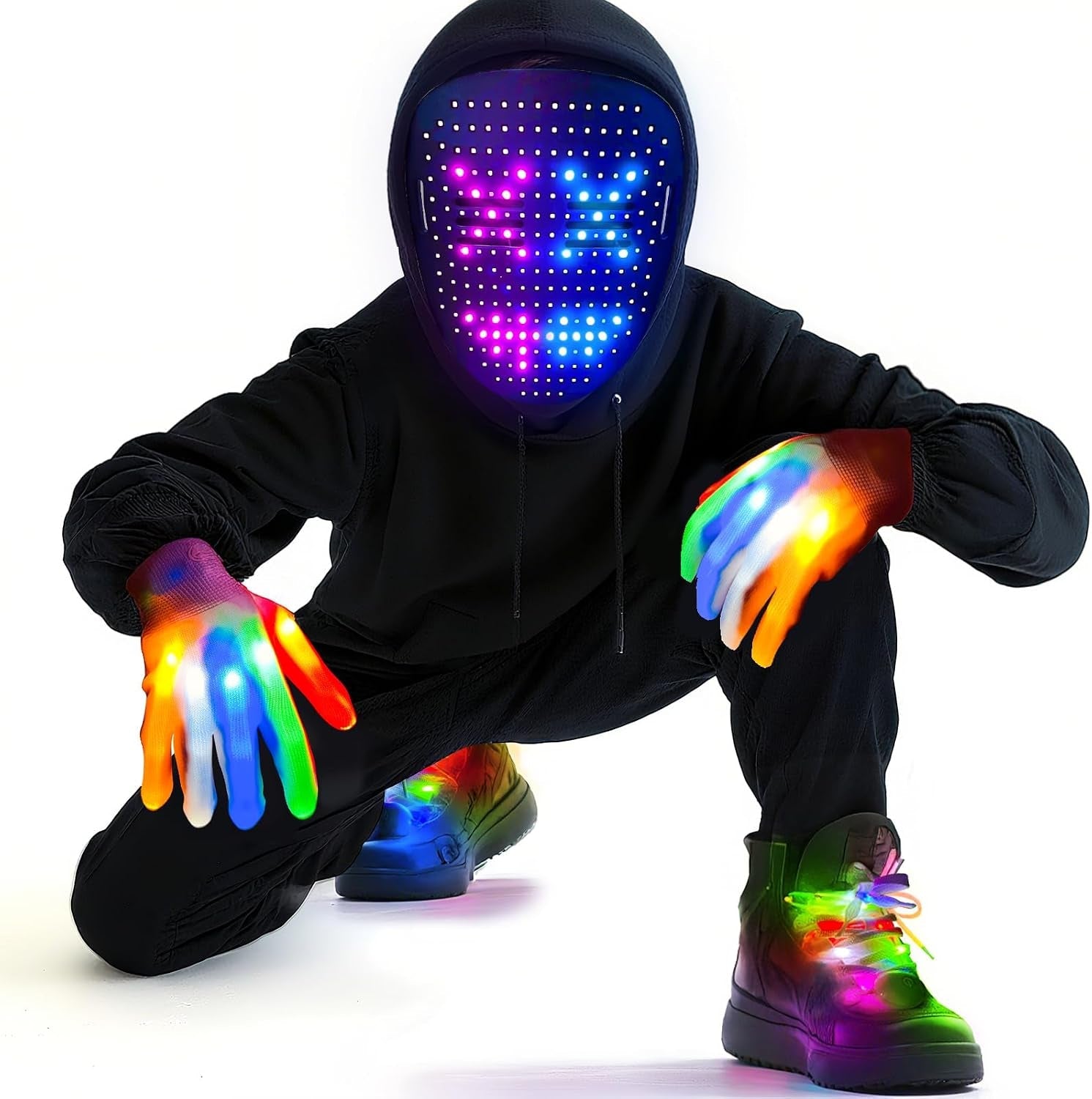 3 Set Halloween Gesture Sensing LED Mask Glow Skeleton Gloves & Shoelaces