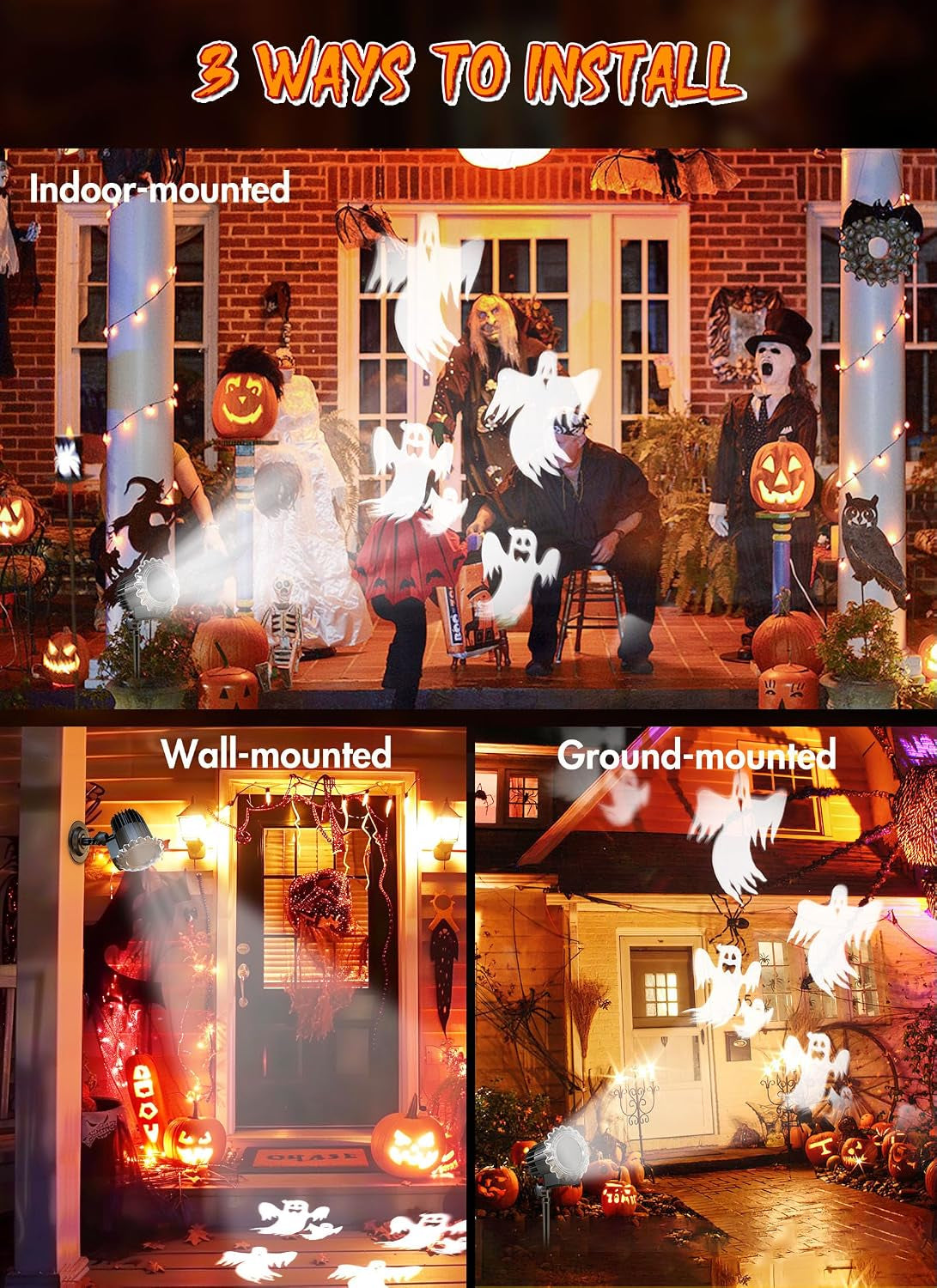 Halloween Projector Lights Outdoor, Rotating Ghost Projector Halloween, Waterproof Halloween Light Projector Landscape Lights for Outdoor Indoor, Yard, Patio, Garden, Party Decor