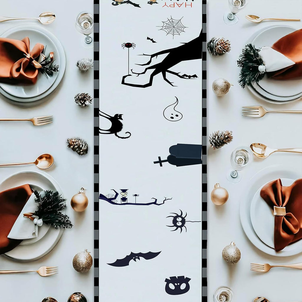 Halloween Table Runner, Happy Halloween Kitchen Dining Table Decorations, Table Runner Fall for Home Party Decor 13X72 Inch