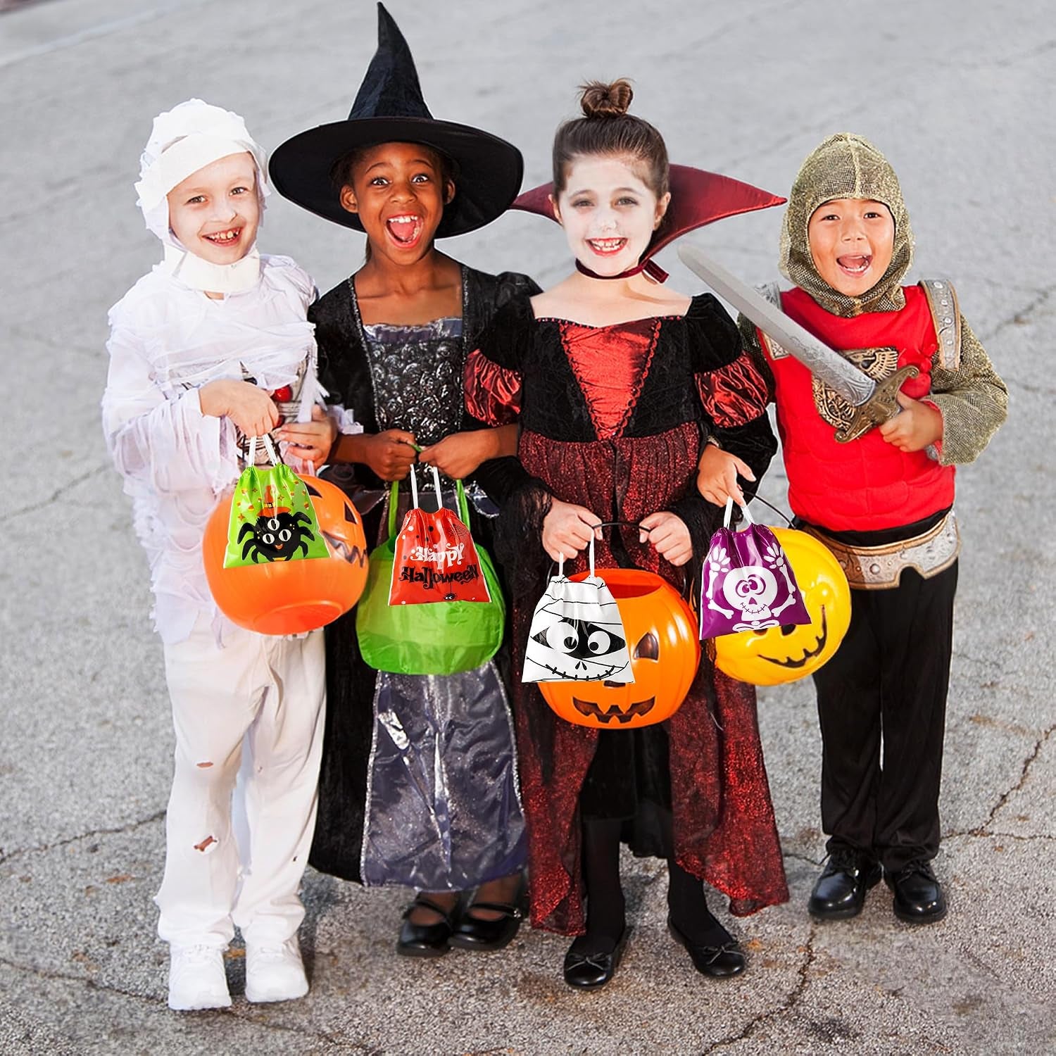Halloween Drawstring Goodie Bags Bulk, 96 Pcs Mini 6X6 Inch