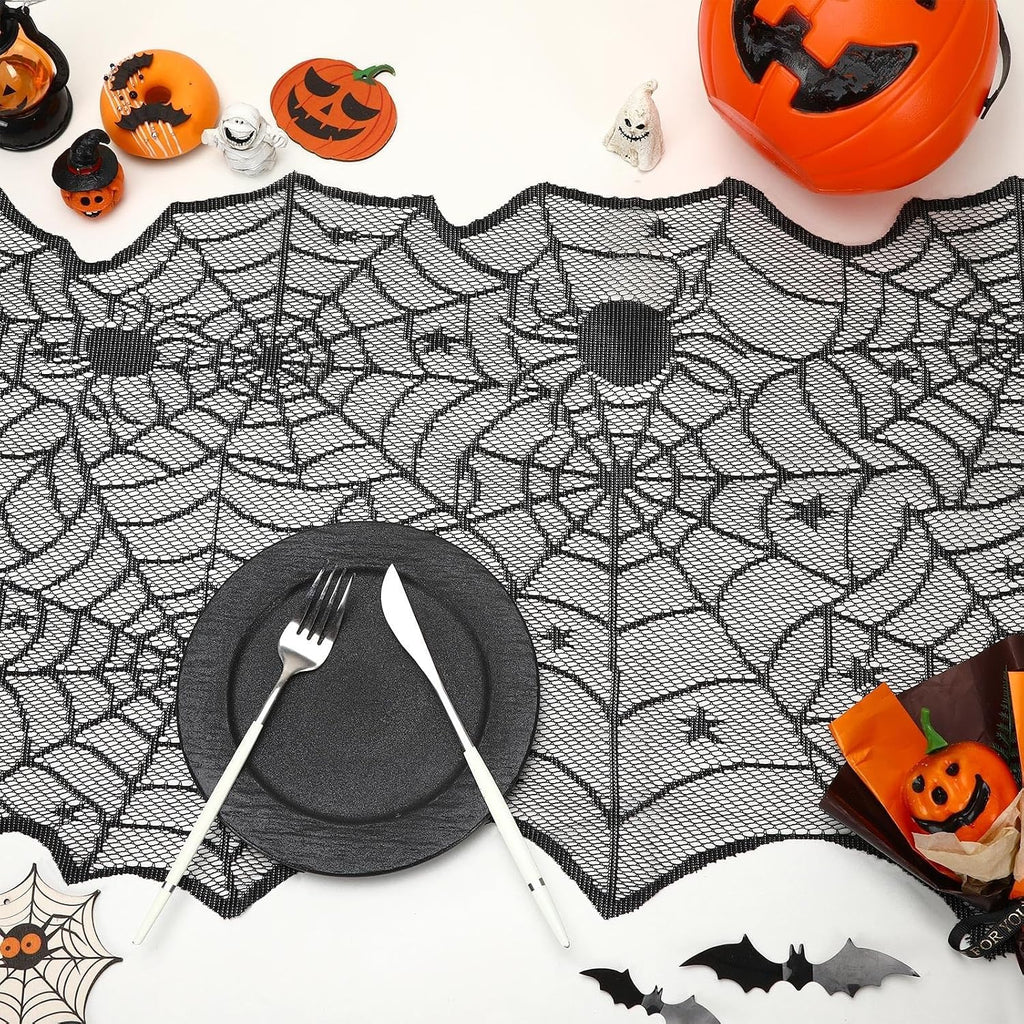 Halloween Decorations Table Runner with Black Lace Spider Web 18 X 72 Inch