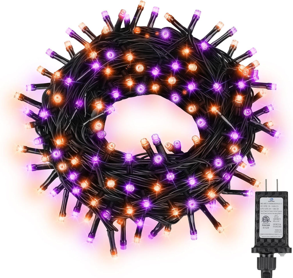 300LED 93 Ft Orange & Purple Halloween Lights 8 Modes Halloween Light Mini Twinkle Light for Party Indoor Outdoor Decor