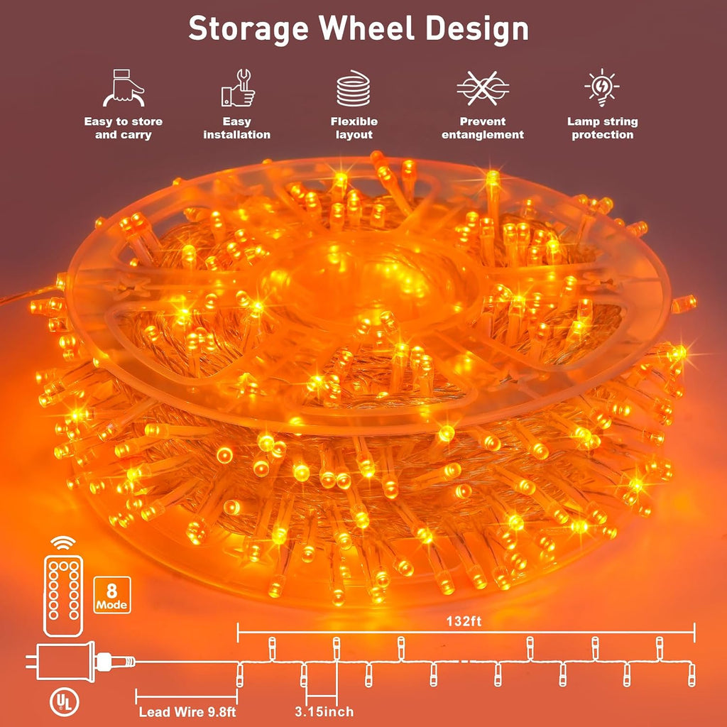 400 LED Orange Lights for Halloween Decor, Plug in with Remote