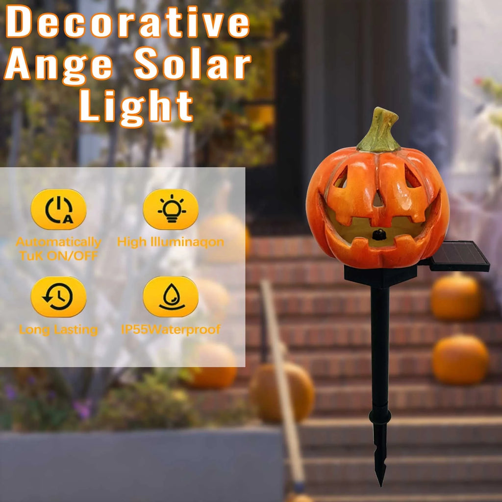 Blukids Halloween Solar Pumpkin Stake Lights Outdoor Halloween Pumpkin Pathway Lights Decorations Waterproof Pumpkin Stake Lamps for Garden Balcony Yard Lawn Pathway Home Party Decoration,17.7"(A)
