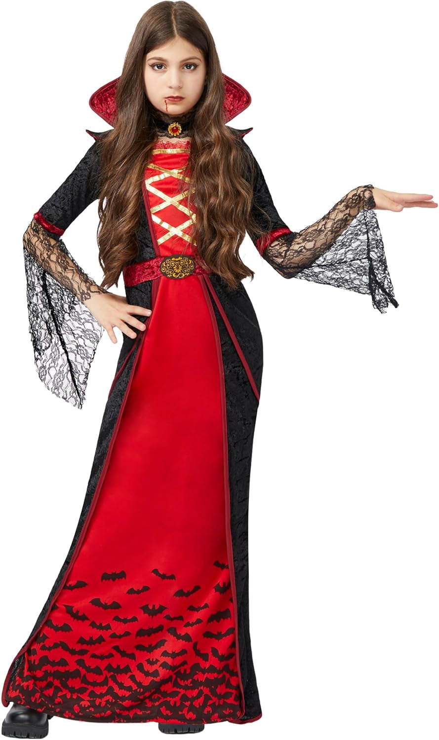 Royal Vampire Costume for Girls, Deluxe Set Halloween Gothic Victorian Vampiress Queen Costume