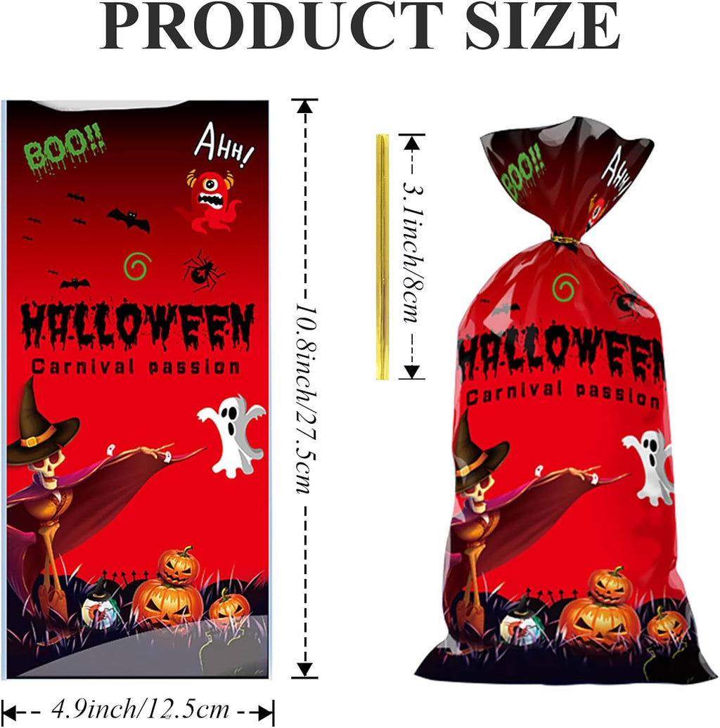 50 PCS Halloween Cellophane Treat Bags - Cookies Goodie Gift Snacks Bags with Twist Ties for Trick or Treat Party Favors