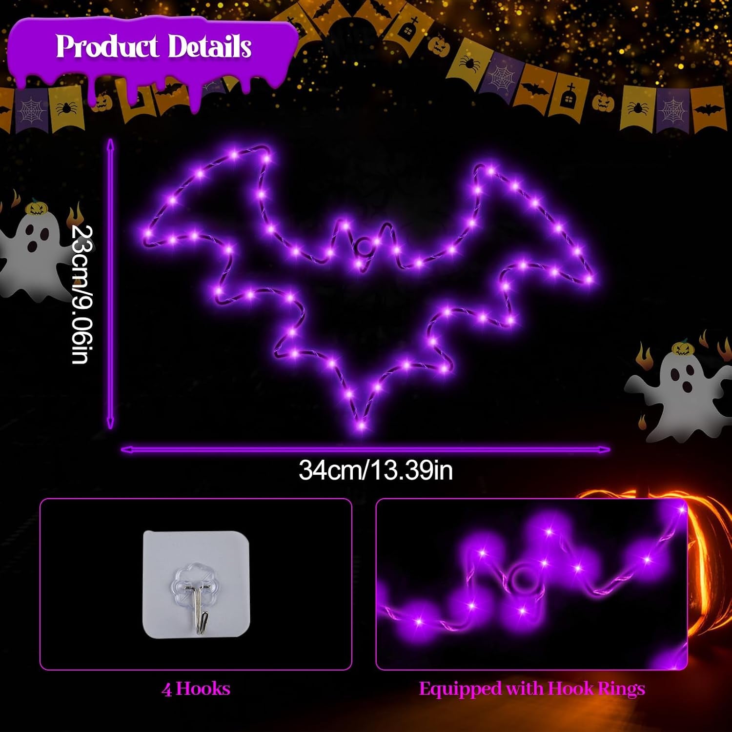 Halloween Window Lights, 2 Pack LED Waterproof Timer Indoor Decor