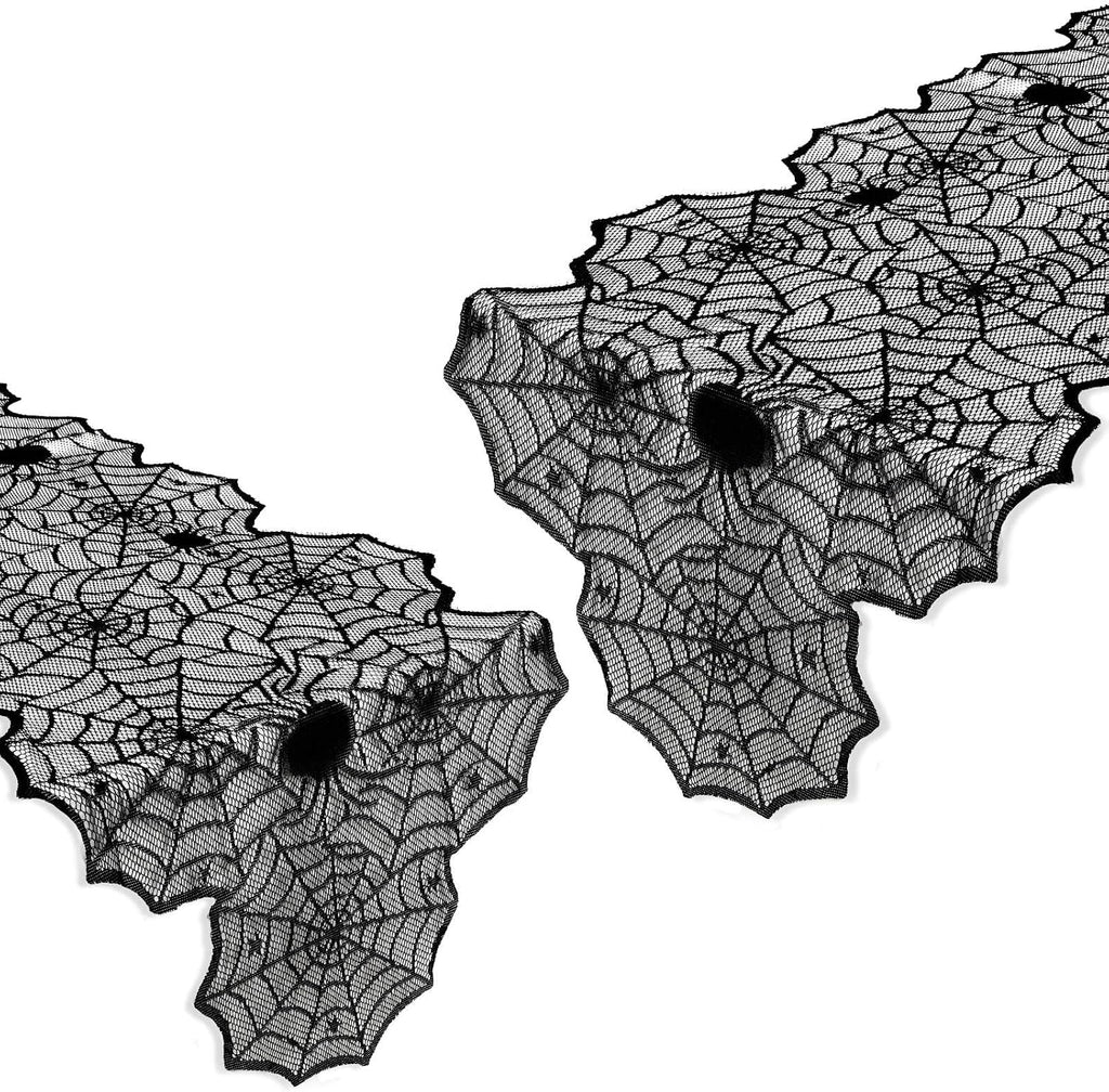Halloween Decorations Table Runner with Black Lace Spider Web 18 X 72 Inch