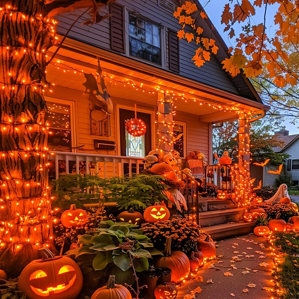Solar String Lights for Halloween,  Orange Solar String Lights Outdoor 2 Pack Total 400LED 144FT Waterproof, 8 Modes Christmas Light for outside Xmas Tree Patio Yard Garden Festival Decorations