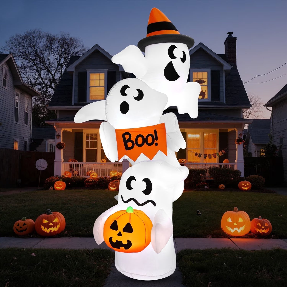 Joyfy 6 Ft Halloween Inflatable Ghost Walking Dog,Cute White Blow up Decor with LED Lights,Outdoor Yard Decoration for Garden,Lawn,Party