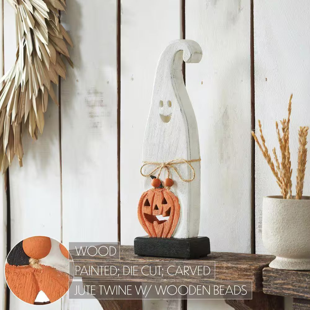 12.5 In. Jack-O-Lantern Ghost Happy Wooden Halloween Table Decor