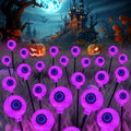 Solar Halloween Lights Outdoor Decorations - 4 Pack 32 LED Solar Eyeball Lights for Yard, Scary Eyeballs Halloween Light for Outside, Pathway, Walkway, Landscape, Garden, Party Decor (Purple)