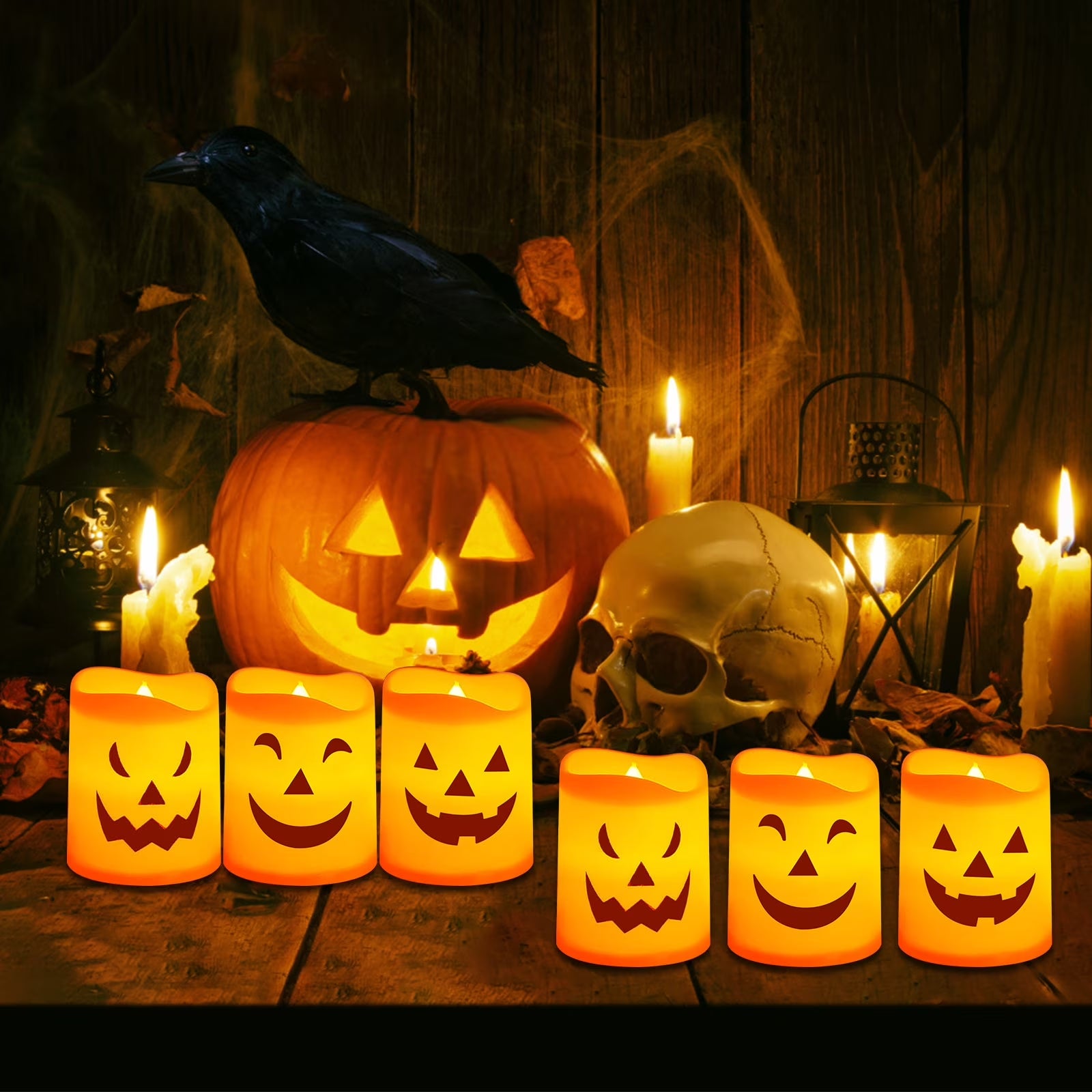 Muecwrye Halloween Lantern Lights, Halloween Candles Lantern Decoration Indoor Outdoor, Battery Powered LED Lights, Portable Hanging Lamp for Home outside Yard Lawn Garden Party, 5.1 Inch