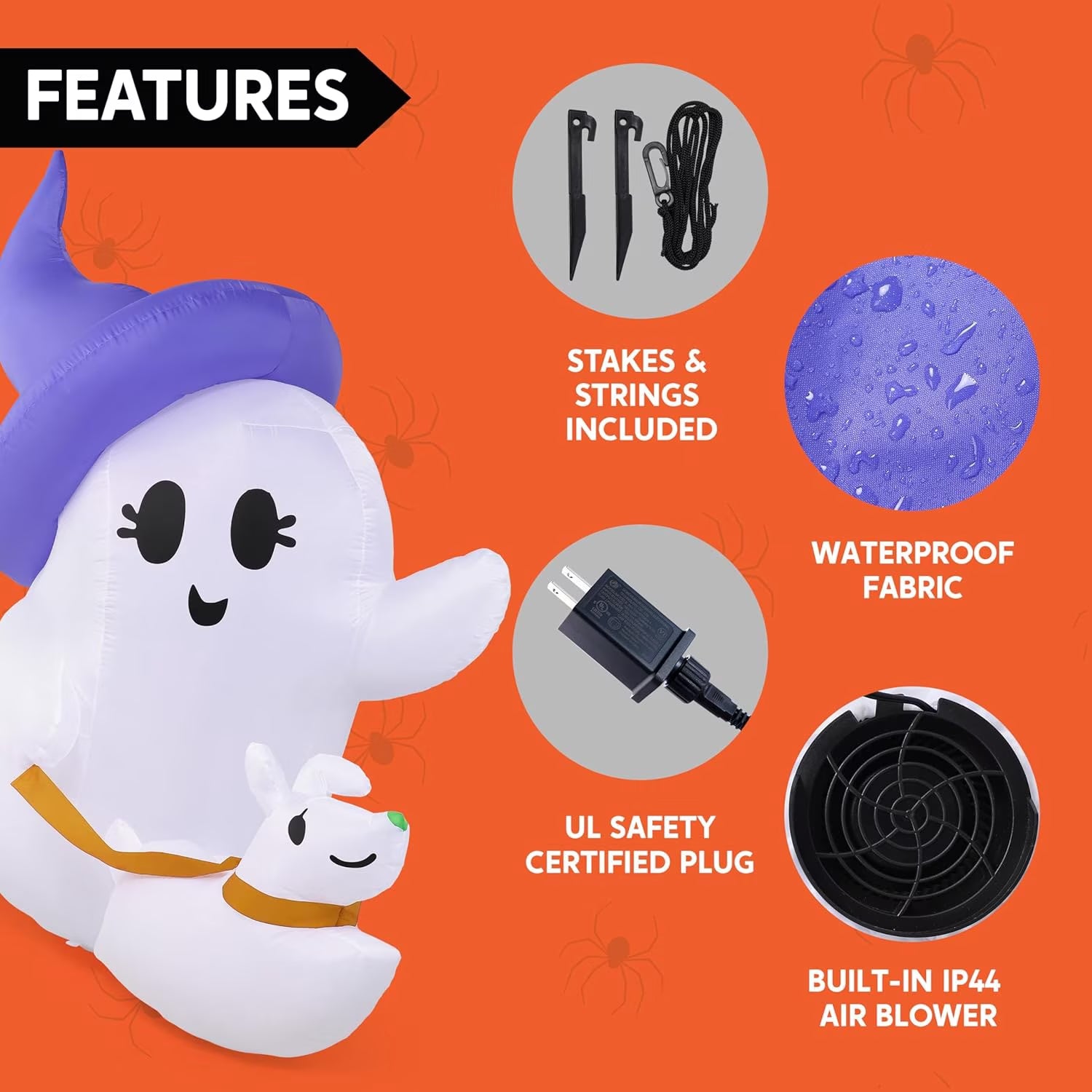Joyfy 6 Ft Halloween Inflatable Ghost Walking Dog,Cute White Blow up Decor with LED Lights,Outdoor Yard Decoration for Garden,Lawn,Party