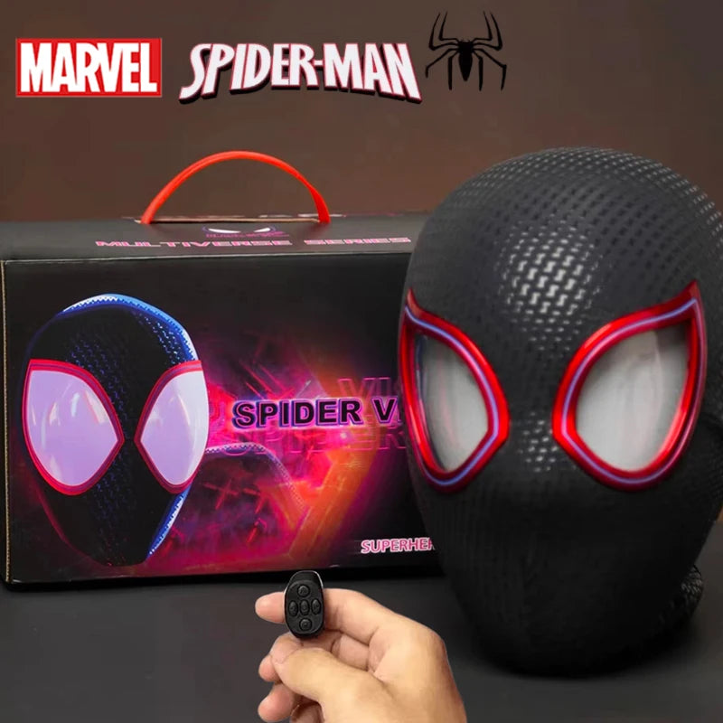 Cosplay mask front view showing red and black design with chin control