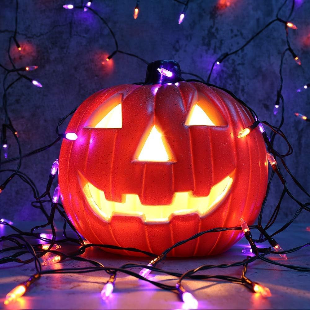 Orange Purple Halloween Lights Indoor, 2 Pack Total 66Ft 200 LED Battery Halloween Light with 8 Mode, Timer, Waterproof Battery Operated String Lights for Home Tree Wreaths Party Holiday Decor