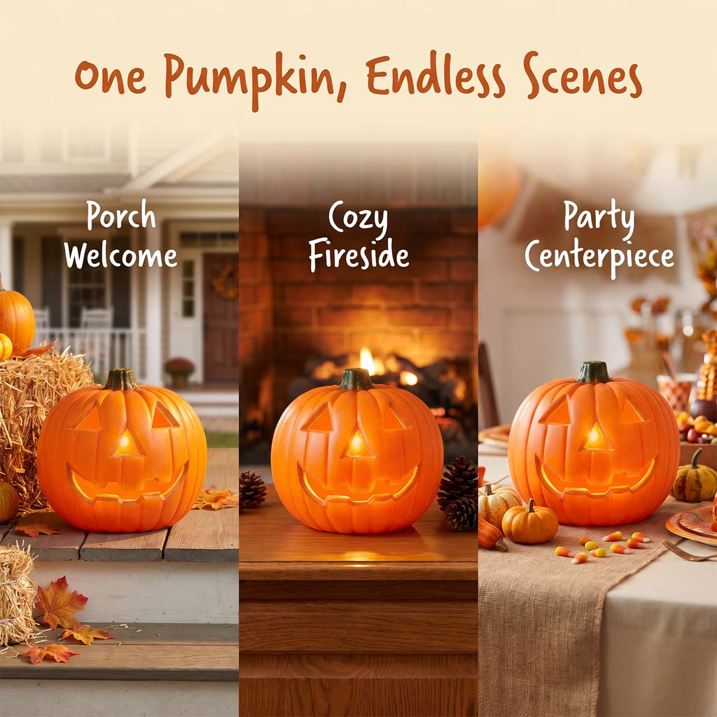 Dengmore 2026 Upgraded 8Inch Warm Light Pumpkin Lantern Scene Layout Halloween Decorations Light up Pumpkin 3D Fall Pumpkin Battery Operated Orange