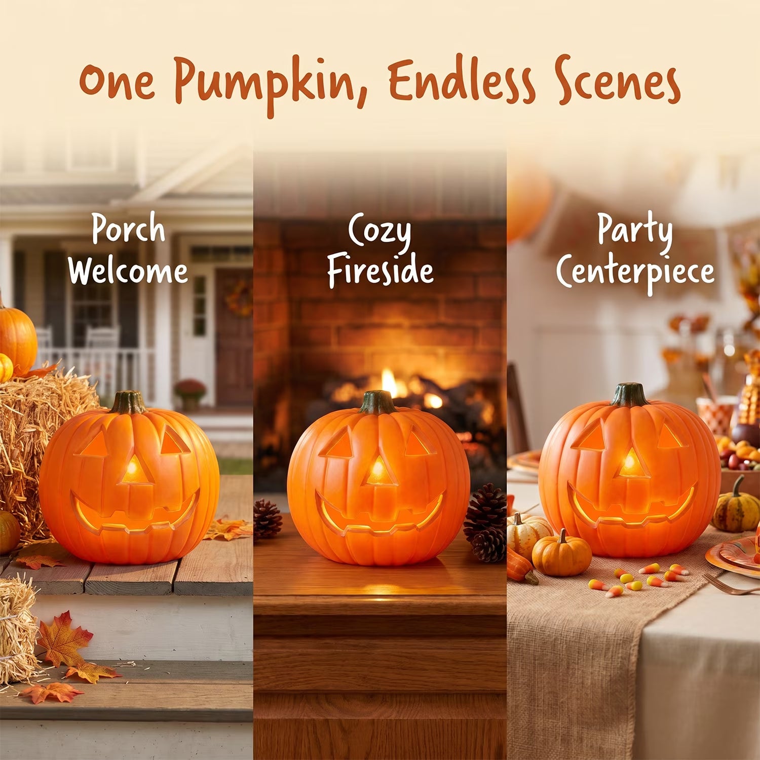 Dengmore 2026 Upgraded 8Inch Warm Light Pumpkin Lantern Scene Layout Halloween Decorations Light up Pumpkin 3D Fall Pumpkin Battery Operated Orange
