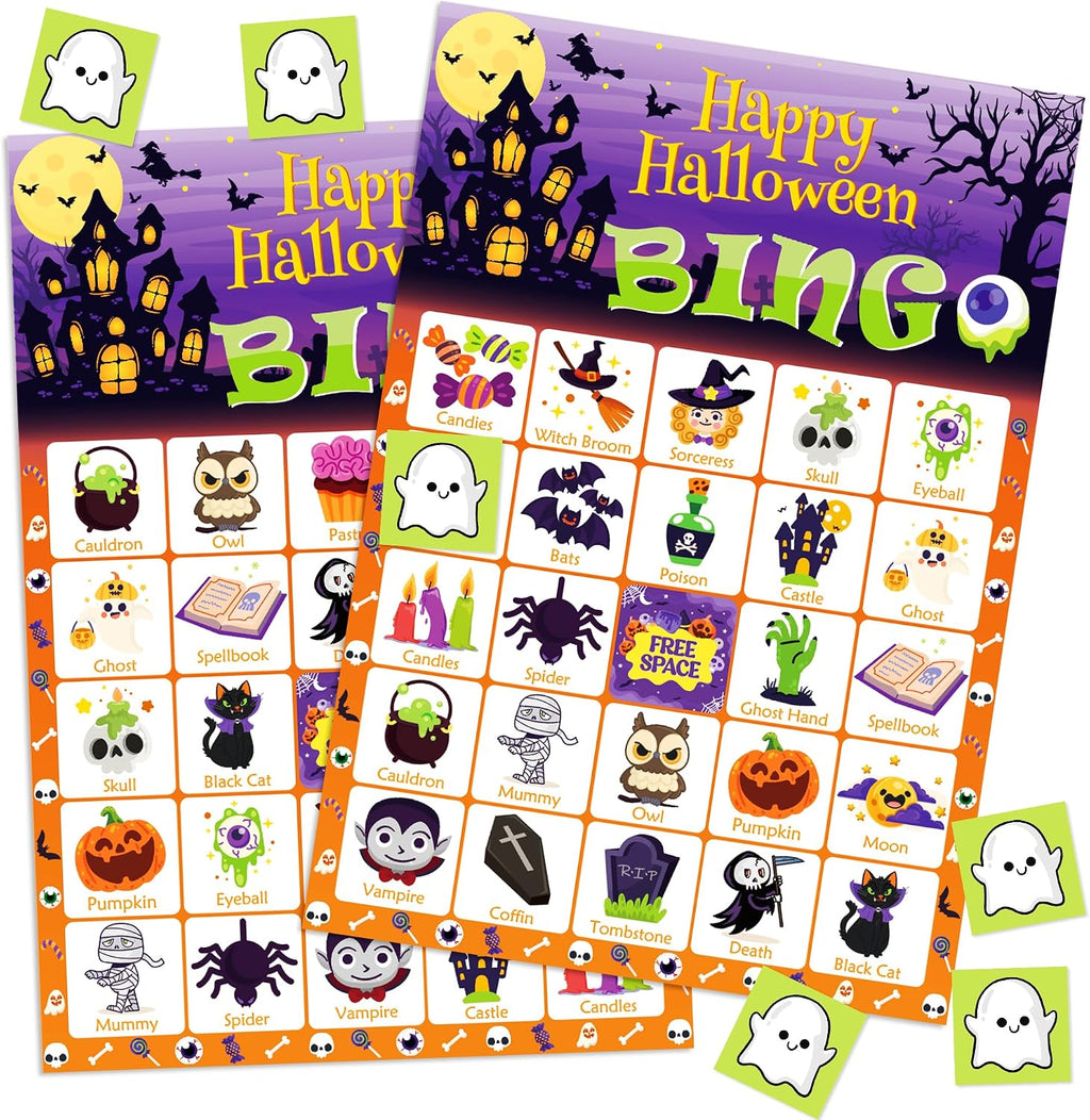Halloween Games - Halloween Bingo for Kids | Halloween Party Favors - 24 Players Halloween Toys Gifts Party Supplies | Halloween Crafts Accessories Treats Activities for Family