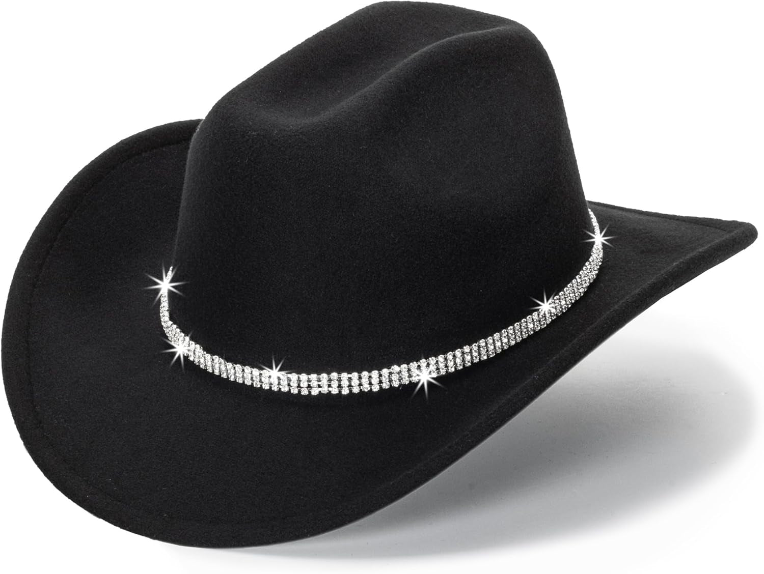 Glitter Silver Black Cowboy Hats Women Western Rhinestone Cowgirl Hat