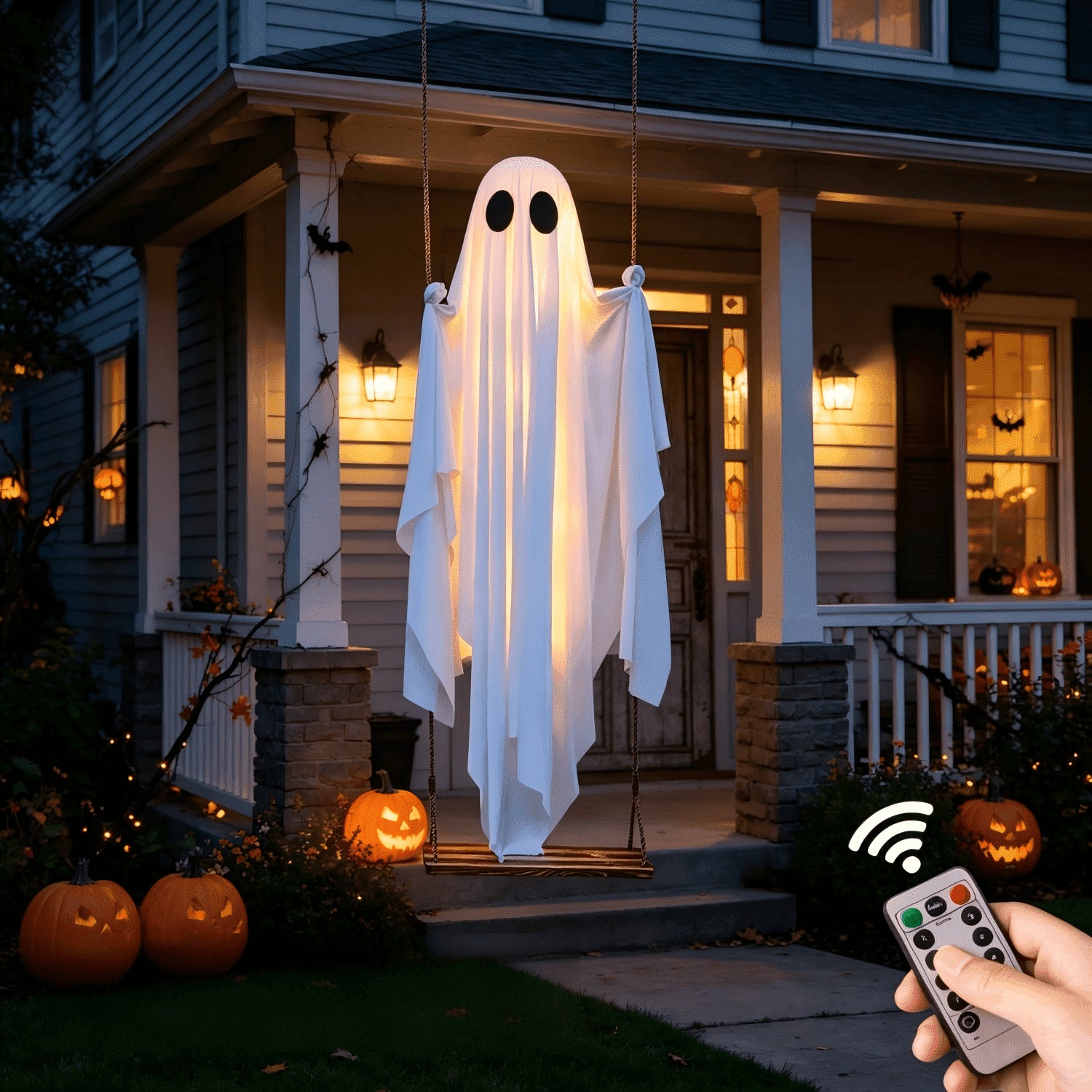 Clearance Early Halloween Decorations Outdoor - 5 FT Large Hanging Swing Ghost Halloween Decor, Spooky Cute Ghosts Decorations for Front Porch Yard Tree(Without Remote Control)