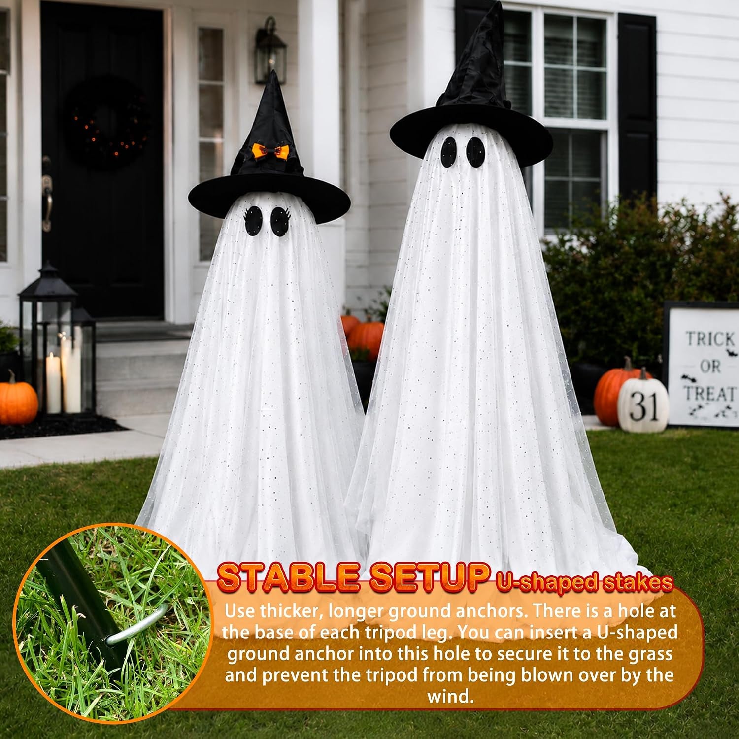 2Packs Halloween Decorations Outdoor,Halloweens Party Decoration Indoor,Spooky Ghost with Remote Control String Lights,Halloween-Ghost Lights for Porches Yards Gardens Lawn