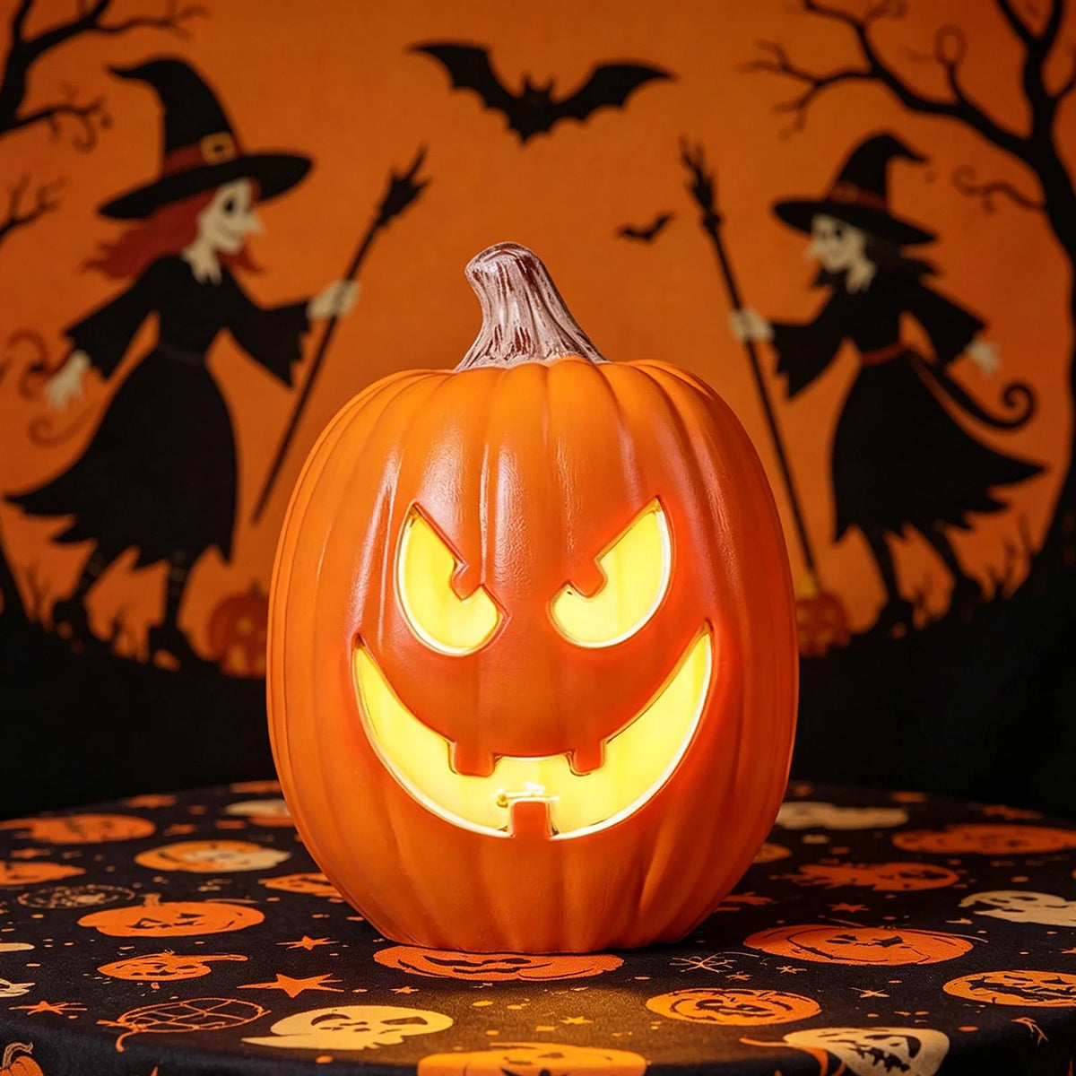 Dengmore 2026 Upgraded 8Inch Warm Light Pumpkin Lantern Scene Layout Halloween Decorations Light up Pumpkin 3D Fall Pumpkin Battery Operated Orange
