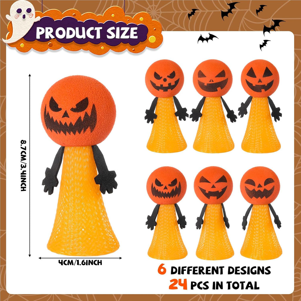 24PCS Halloween Light up Jumping Popper Pumpkin Spring Launchers with Flashing LED Halloween Party Favors for Halloween Bouncy Novelty for Goodie Bag Fillers