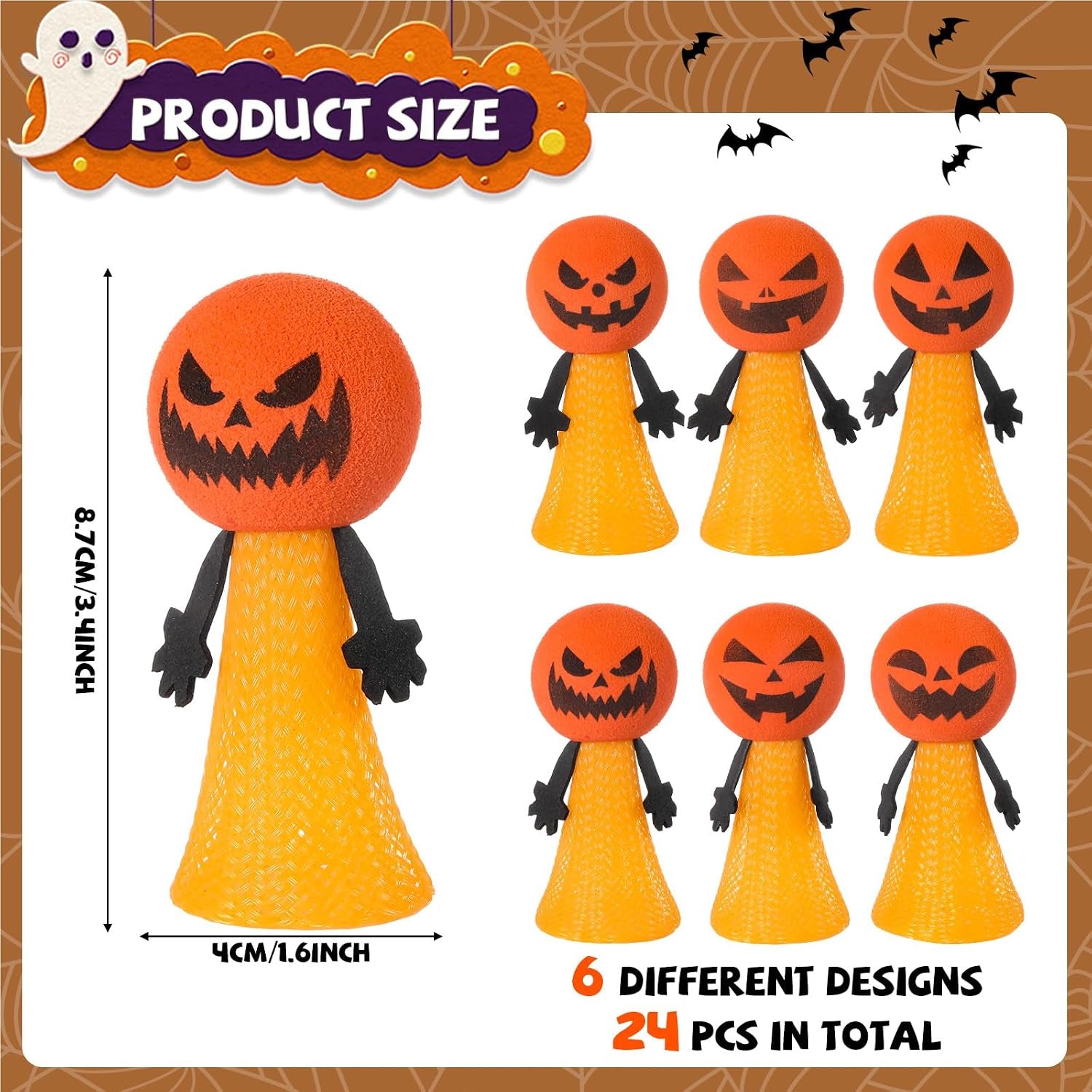 24PCS Halloween Light up Jumping Popper Pumpkin Spring Launchers with Flashing LED Halloween Party Favors for Halloween Bouncy Novelty for Goodie Bag Fillers