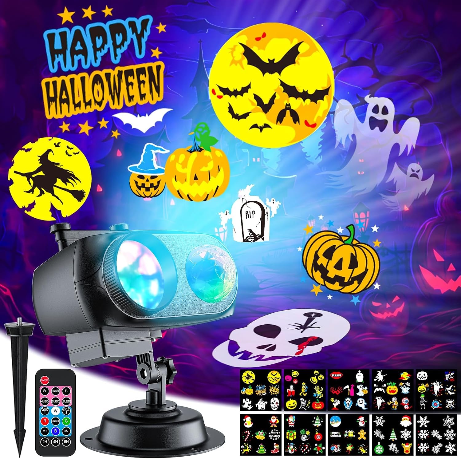 Halloween Projector Lights Outdoor 2026 Upgraded, 4/6/8 Patterns Adjustable