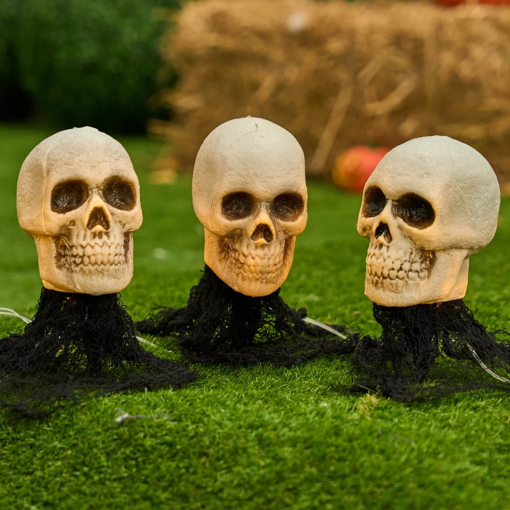 Joyfy 3 Pack Halloween Light up Skeleton Decorations Outdoor,Halloween Graveyard Spooky Skull Stakes Pathway Lights for Halloween Props Yard Decor