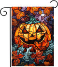 Scary Pumpkin Garden Flag Spooky Halloween Yard Flags for outside 12X18 Double Sided Small Fall Outdoor Flag Stained Glass Autumn Flags for Porch Lawn Farmhouse Thanksgiving Decor