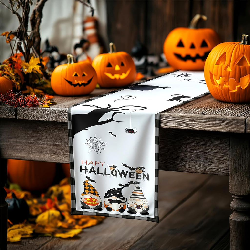 Halloween Table Runner, Happy Halloween Kitchen Dining Table Decorations, Table Runner Fall for Home Party Decor 13X72 Inch
