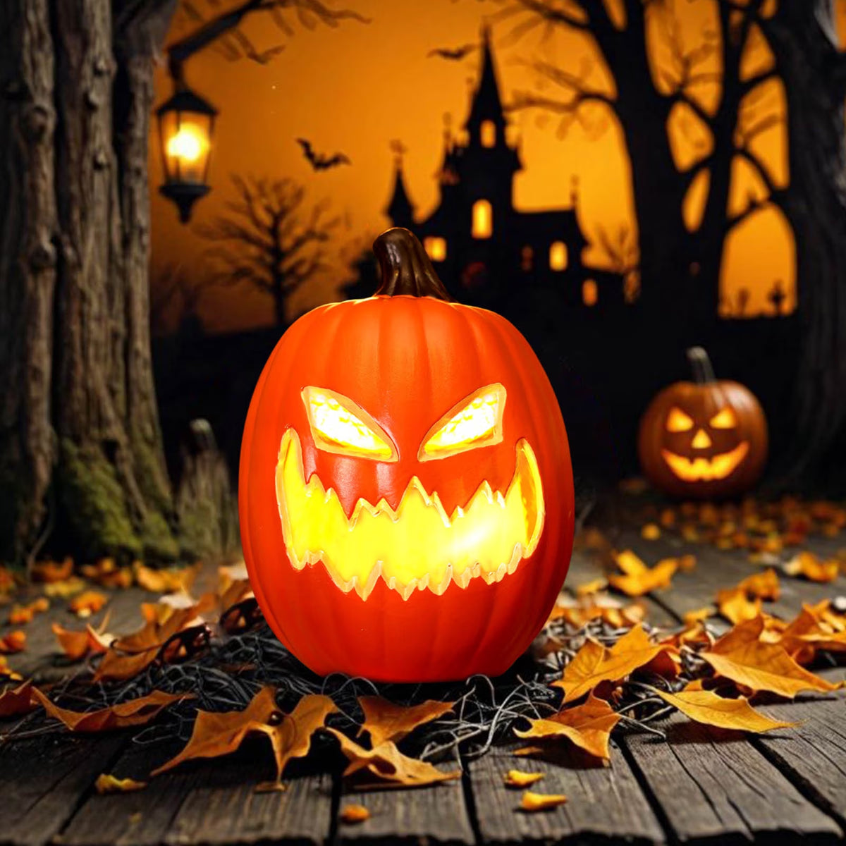 Dengmore 2026 Upgraded 8Inch Warm Light Pumpkin Lantern Scene Layout Halloween Decorations Light up Pumpkin 3D Fall Pumpkin Battery Operated Orange