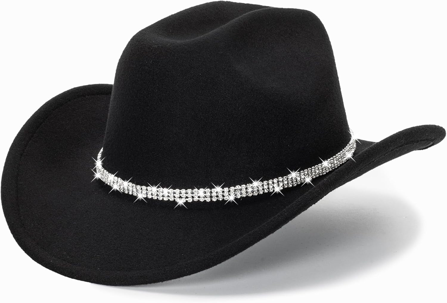 Glitter Silver Black Cowboy Hats Women Western Rhinestone Cowgirl Hat