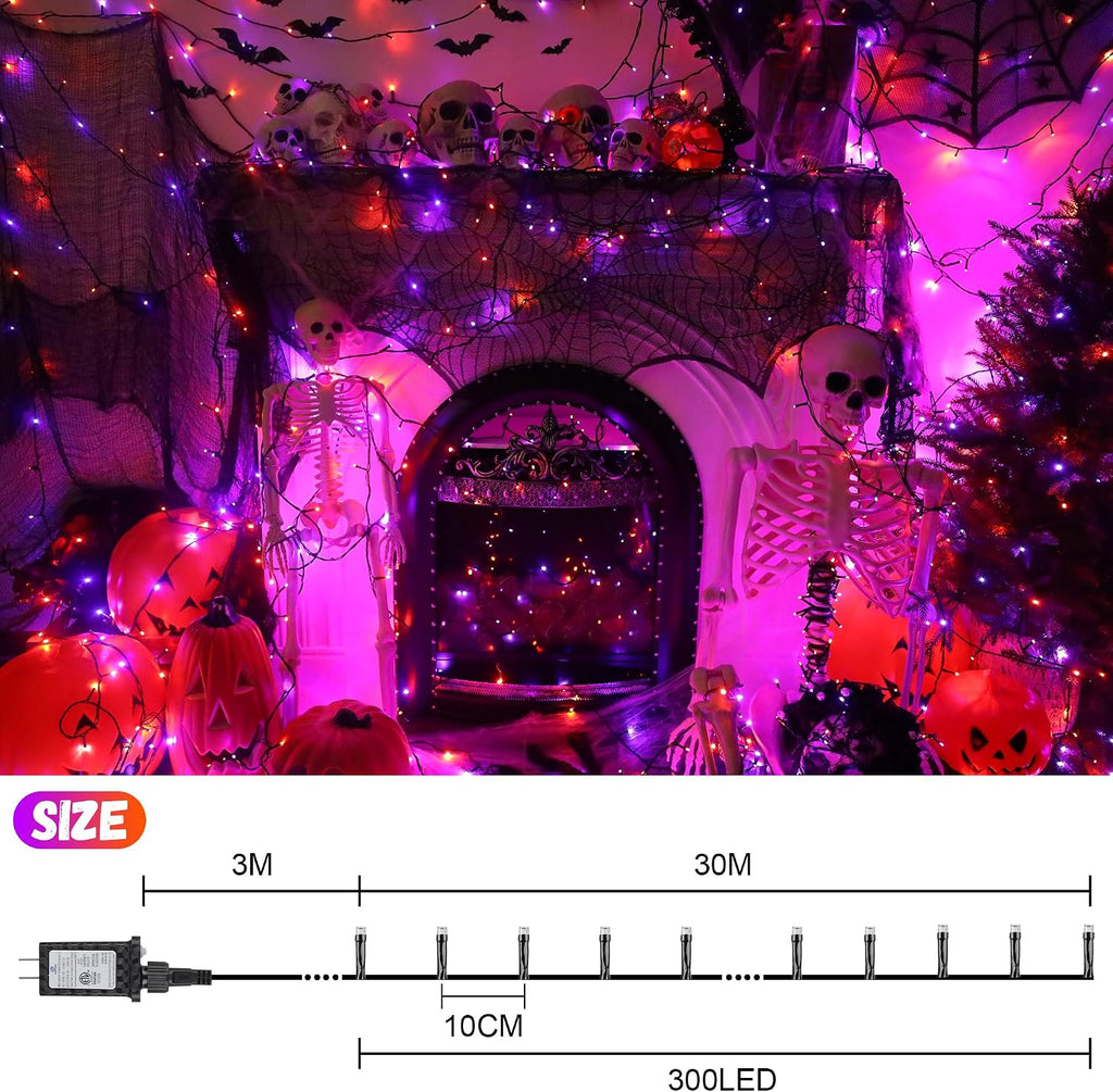 300LED 93 Ft Orange & Purple Halloween Lights 8 Modes Halloween Light Mini Twinkle Light for Party Indoor Outdoor Decor
