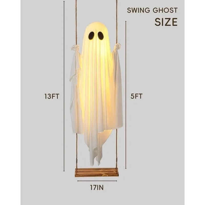 Clearance Early Halloween Decorations Outdoor - 5 FT Large Hanging Swing Ghost Halloween Decor, Spooky Cute Ghosts Decorations for Front Porch Yard Tree(Without Remote Control)
