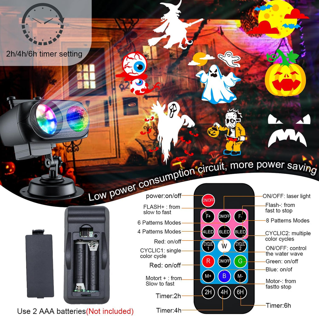 Halloween Projector Lights Outdoor 2026 Upgraded, 4/6/8 Patterns Adjustable