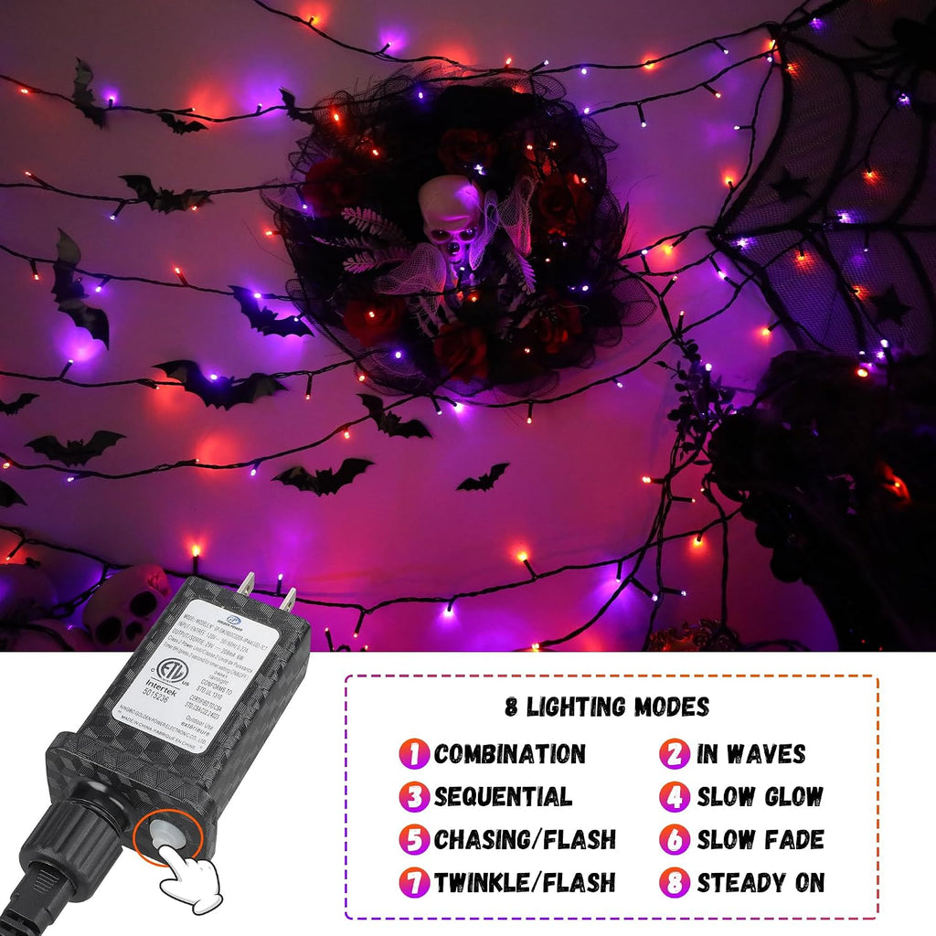 300LED 93 Ft Orange & Purple Halloween Lights 8 Modes Halloween Light Mini Twinkle Light for Party Indoor Outdoor Decor