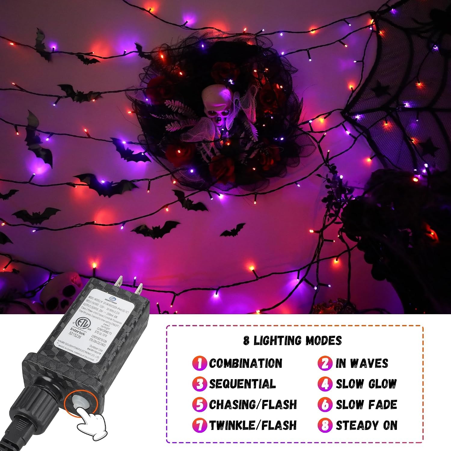 300LED 93 Ft Orange & Purple Halloween Lights 8 Modes Halloween Light Mini Twinkle Light for Party Indoor Outdoor Decor