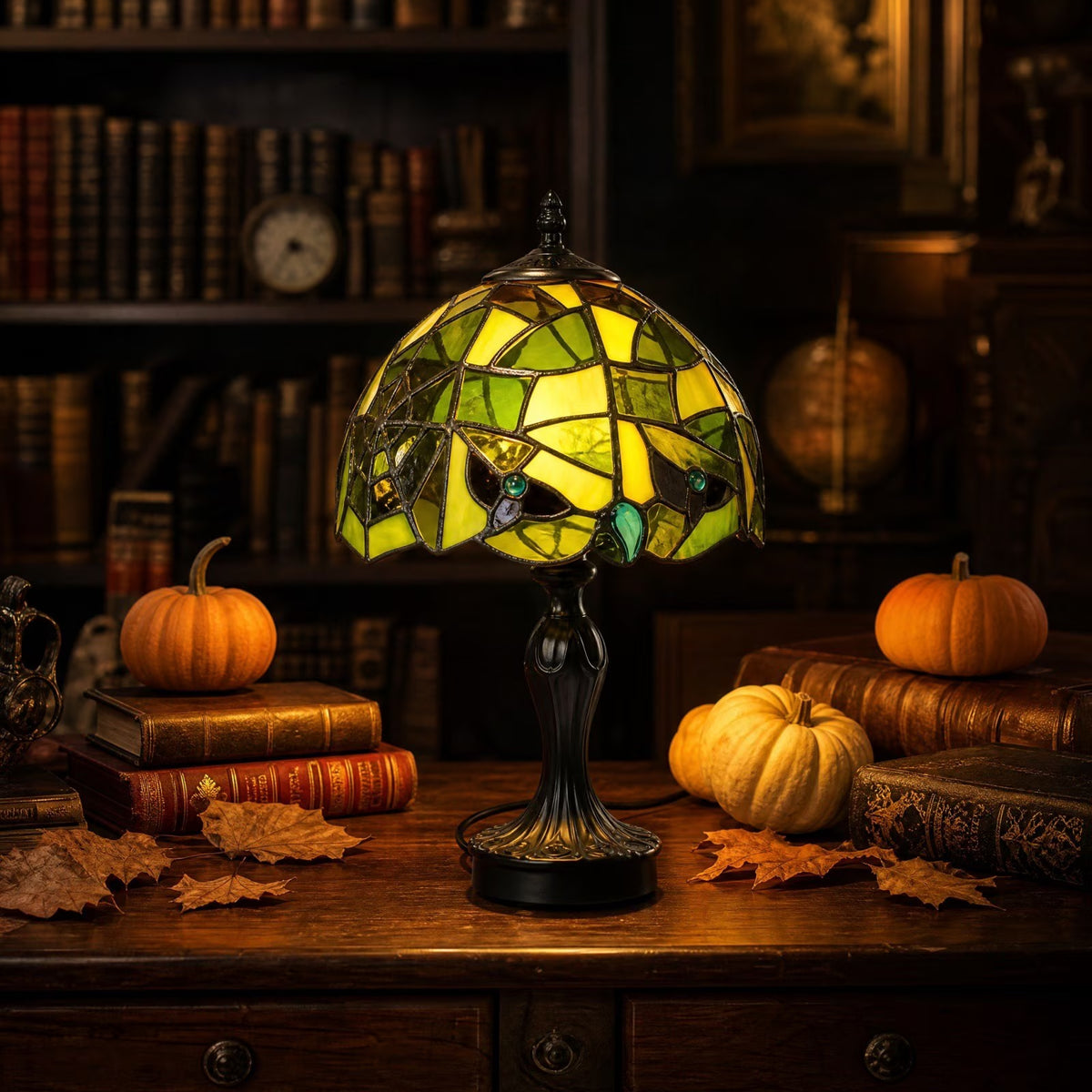 Stained Glass Witch Hat Lamp, Halloween Decoration Pink Purple Ghost Moon Small Tiffany Lamp, Gothic Indoor Halloween Table Decor Night Light - 11 Inch