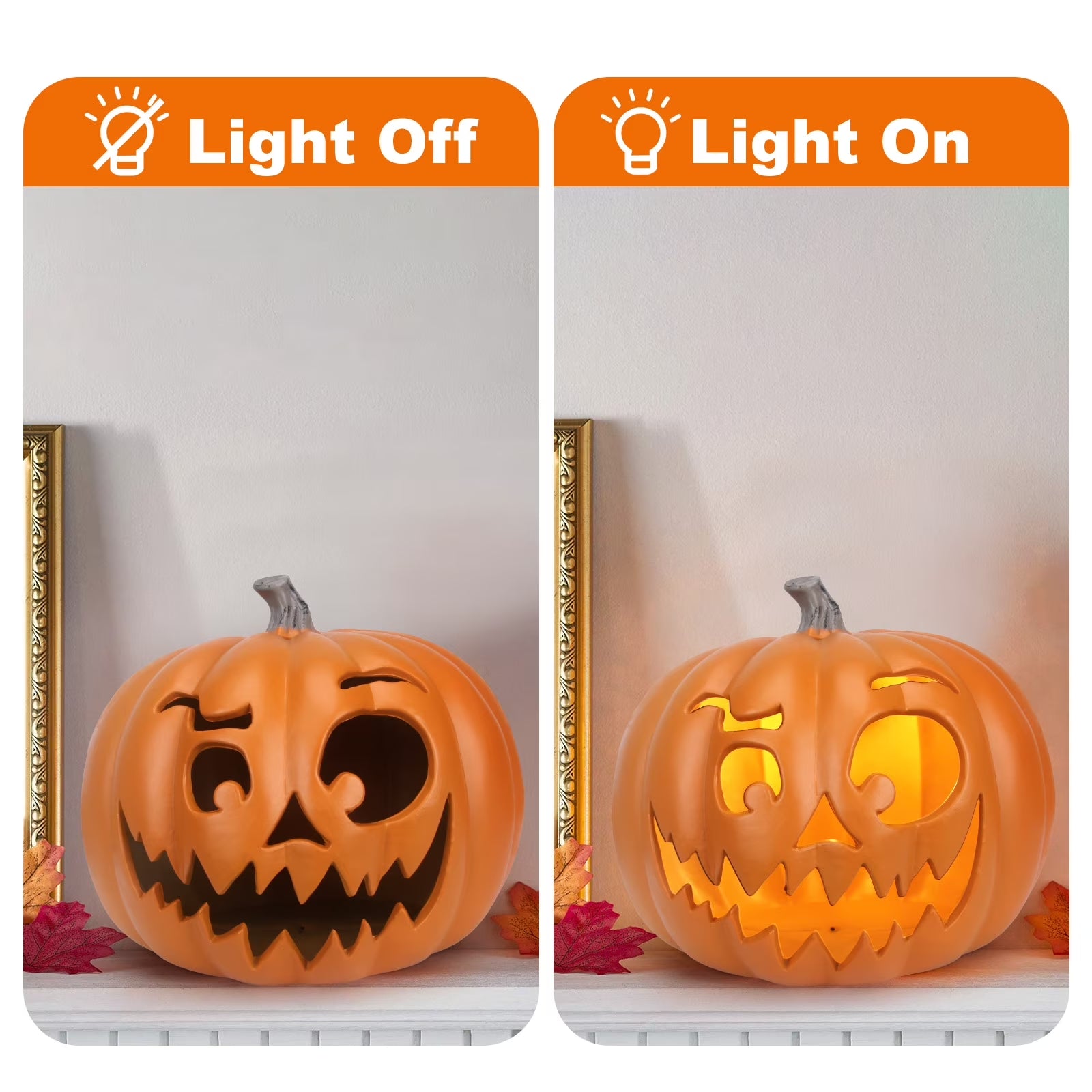 11" Jack O' Lantern Halloween Light-Up Pumpkin Lights - Tabletop, Porch, Garden, Bar Decor