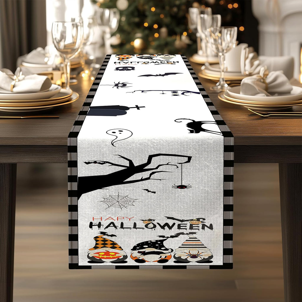 Halloween Table Runner, Happy Halloween Kitchen Dining Table Decorations, Table Runner Fall for Home Party Decor 13X72 Inch