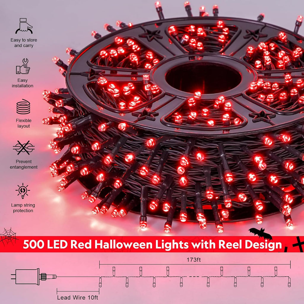 500 LED Halloween Lights Outdoor, Red Christmas String Lights