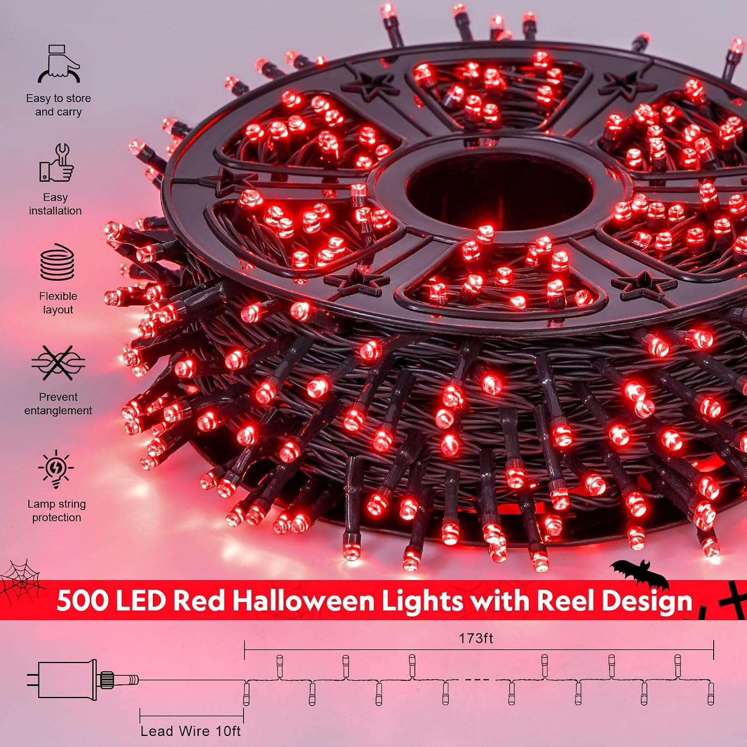 500 LED Halloween Lights Outdoor, Red Christmas String Lights