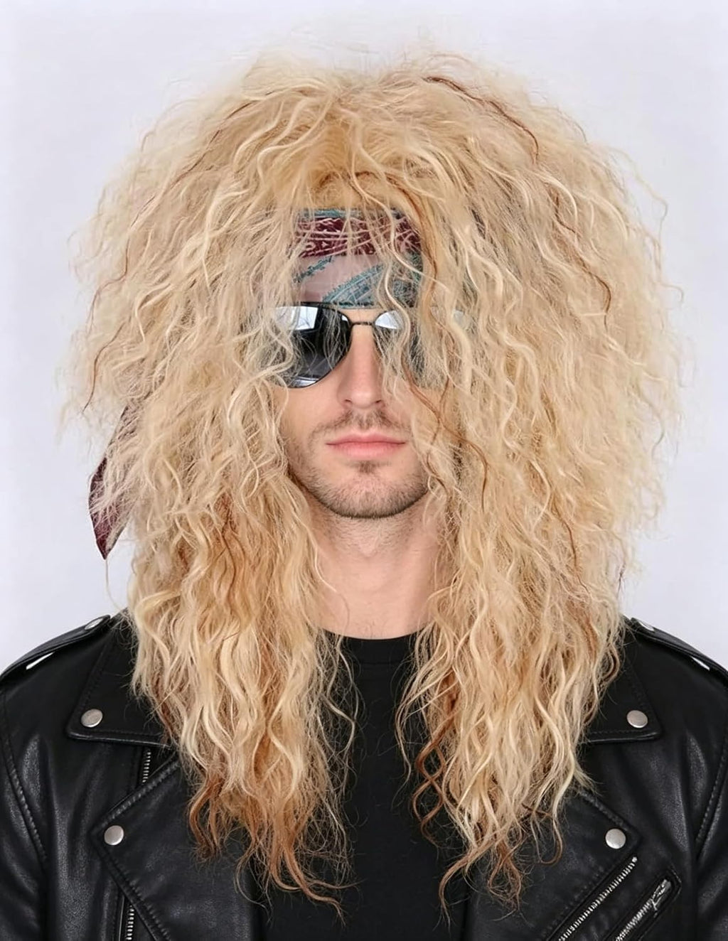 Men Women Blonde 80S Wigs Long Curly Rocker Disco Halloween Costume Mullet Wig