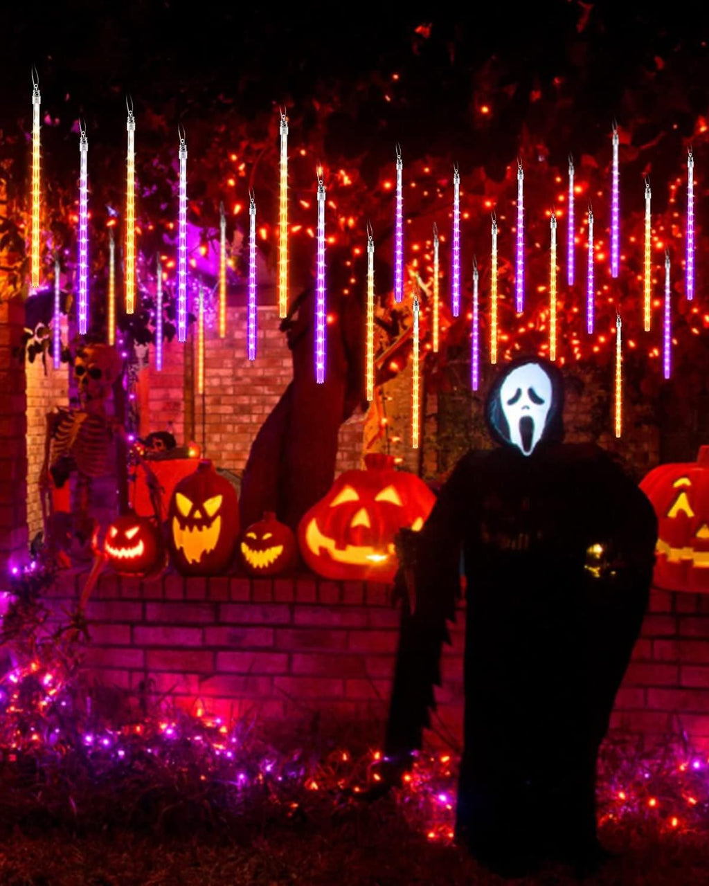 Halloween Lights 10 Tubes Orange Purple Meteor Shower Icicle Lights 240 LED