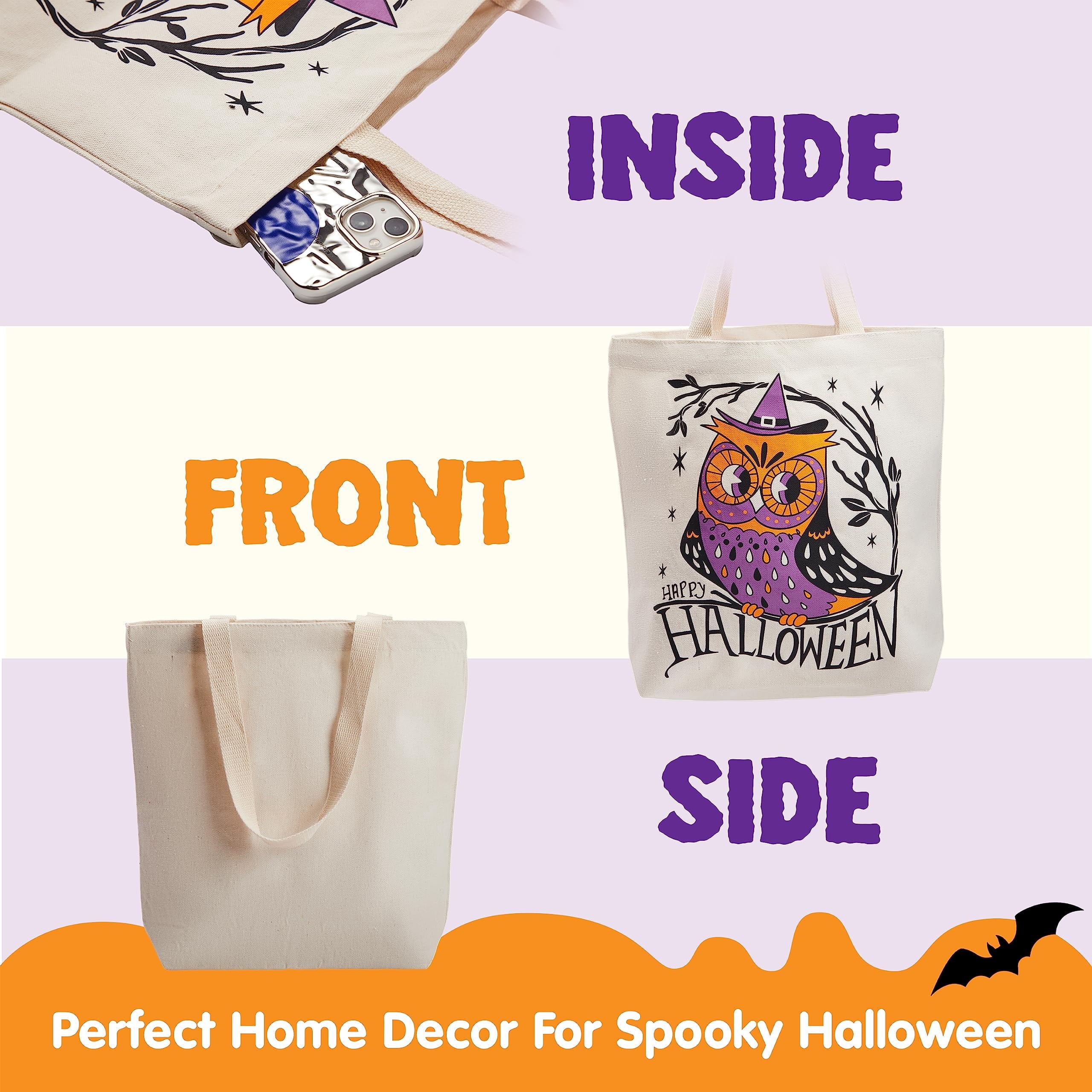 Joyfy 3 Pcs 13.75" Halloween Trick or Treat Bags with Handles, Reusable Canvas Gift Bag for Party Favor Supplies,Halloween Bags for Kids