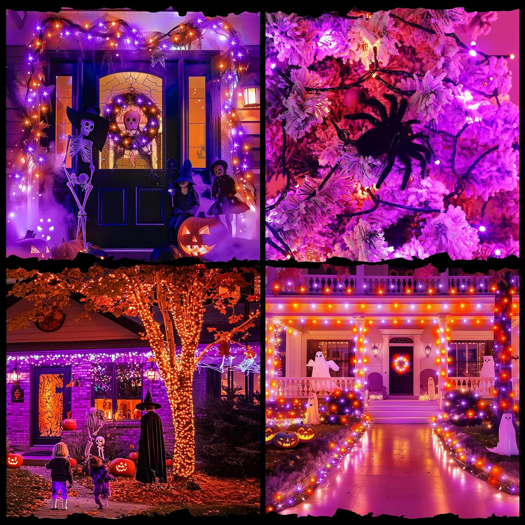 300LED 93 Ft Orange & Purple Halloween Lights 8 Modes Halloween Light Mini Twinkle Light for Party Indoor Outdoor Decor