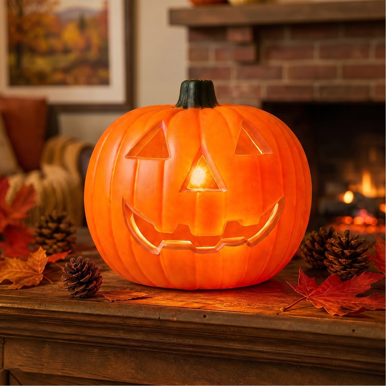 Dengmore 2026 Upgraded 8Inch Warm Light Pumpkin Lantern Scene Layout Halloween Decorations Light up Pumpkin 3D Fall Pumpkin Battery Operated Orange